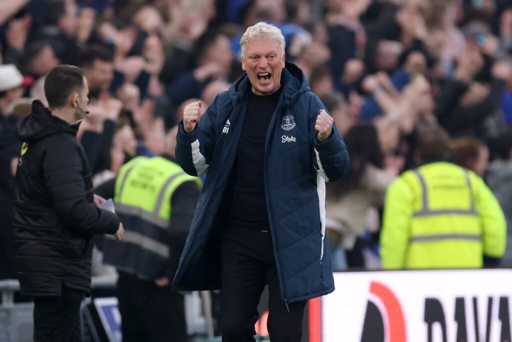 Everton manager David Moyes issuing instructions on the touchline during a Premier League match