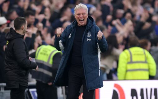 Everton manager David Moyes issuing instructions on the touchline during a Premier League match