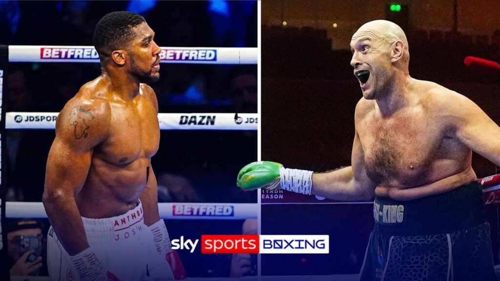 Boxing promoter Eddie Hearn speaking to the media about the Anthony Joshua and Tyson Fury heavyweight fight