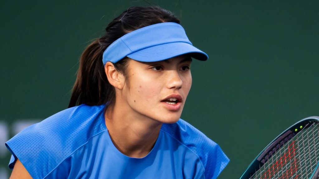 Emma Raducanu hitting a backhand on a clay court during the Internationaux de Strasbourg
