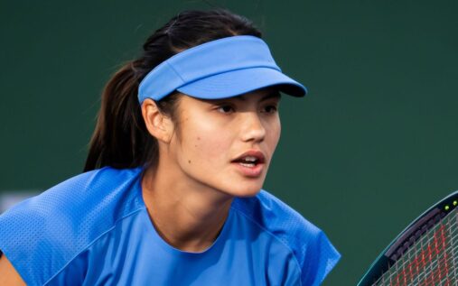 Emma Raducanu hitting a backhand on a clay court during the Internationaux de Strasbourg