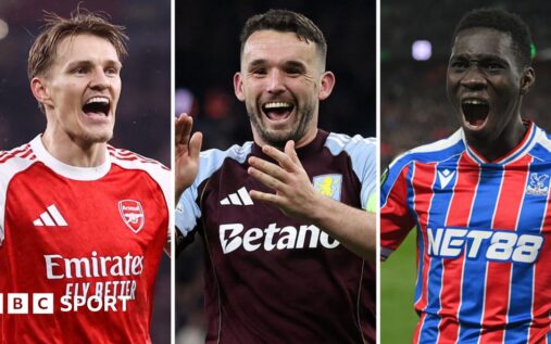 Collage of Arsenal, Aston Villa and Crystal Palace players celebrating their European semi-final victories