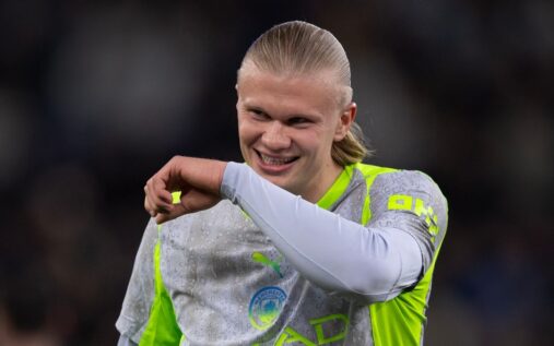 Erling Haaland celebrating a goal for Manchester City in the Premier League