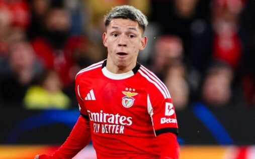 Gianluca Prestianni of Benfica looking dejected on the football pitch