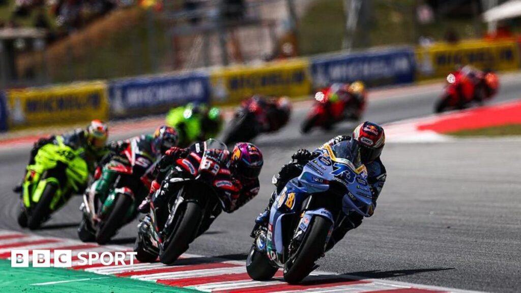 Fabio di Giannantonio racing his Ducati motorcycle at the Catalonia MotoGP