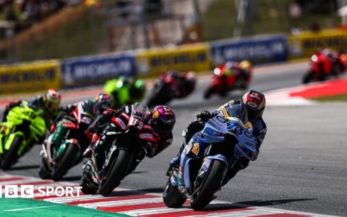 Fabio di Giannantonio racing his Ducati motorcycle at the Catalonia MotoGP