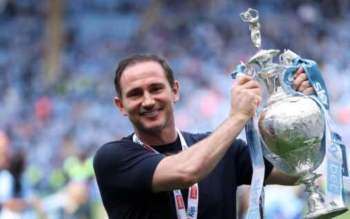 Coventry City manager Frank Lampard applauds supporters from the touchline during a football match