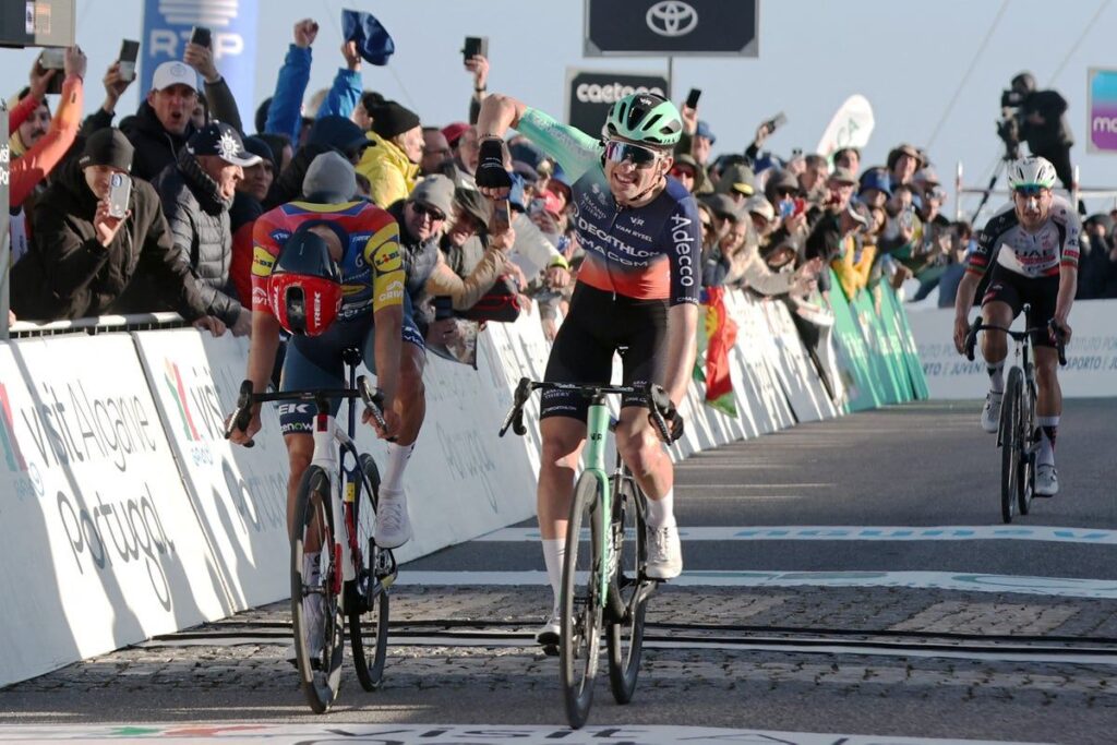 Cyclist Paul Seixas riding for Decathlon CMA CGM during a race