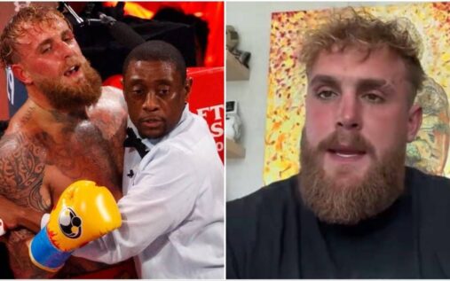 Jake Paul looking dejected in the boxing ring after his knockout loss to Anthony Joshua