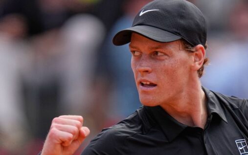 Jannik Sinner celebrating a point on the clay courts at the Italian Open in Rome
