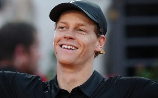 Jannik Sinner celebrating his straight-sets victory on court at the Italian Open