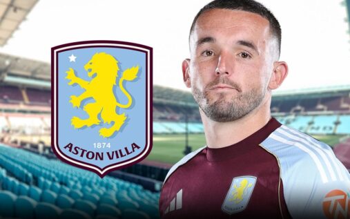 Aston Villa captain John McGinn applauding the supporters on the pitch at Villa Park.