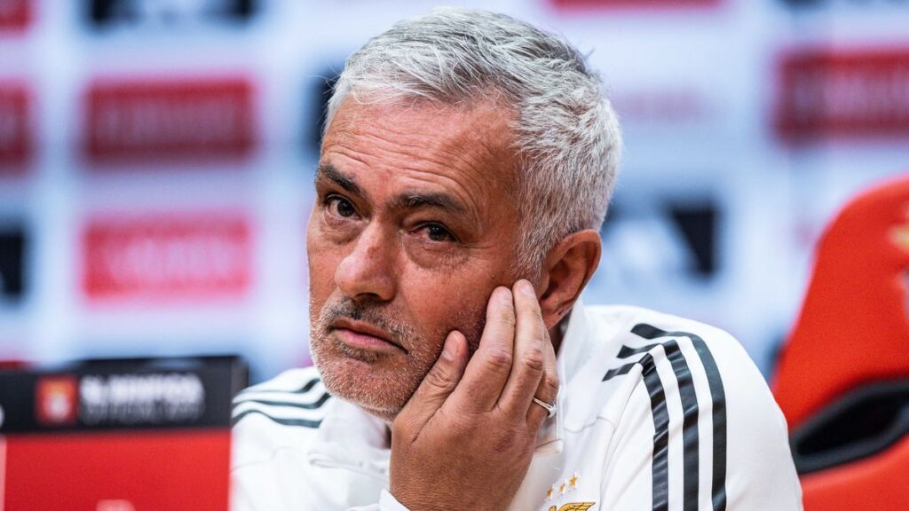Jose Mourinho gesturing on the touchline while managing Benfica