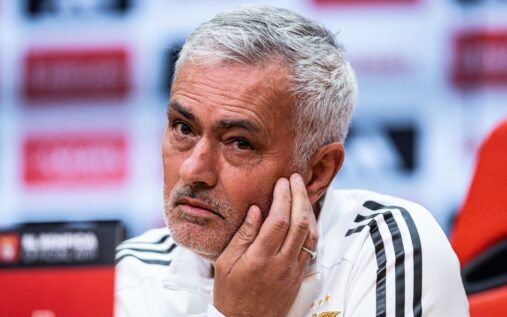 Jose Mourinho gesturing on the touchline while managing Benfica