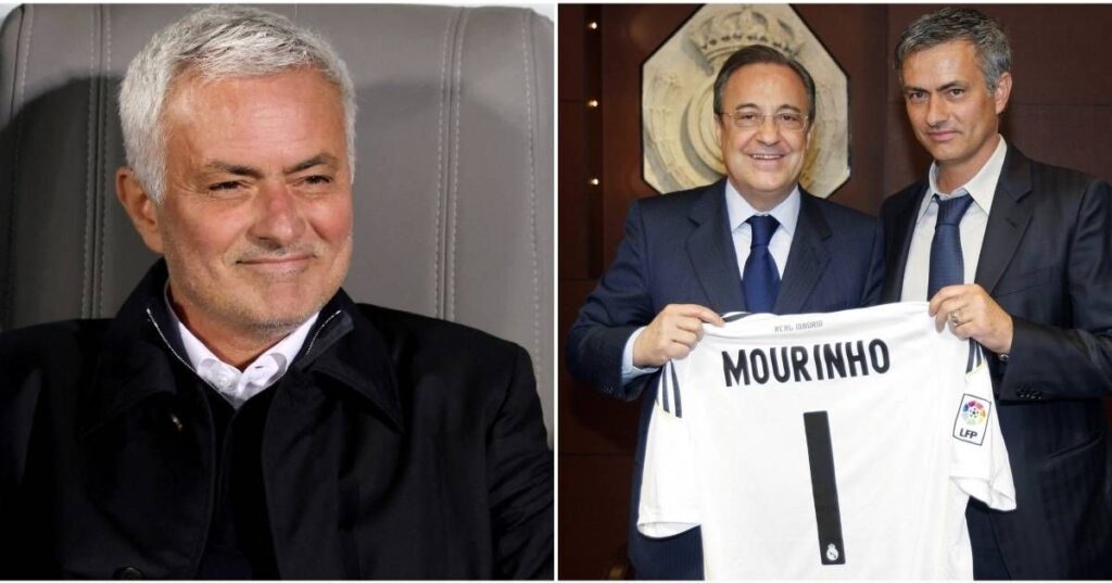 Football manager Jose Mourinho looking focused on the touchline