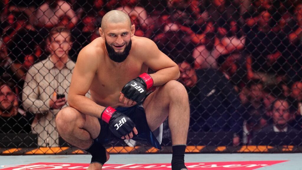 Khamzat Chimaev preparing to fight inside the UFC octagon