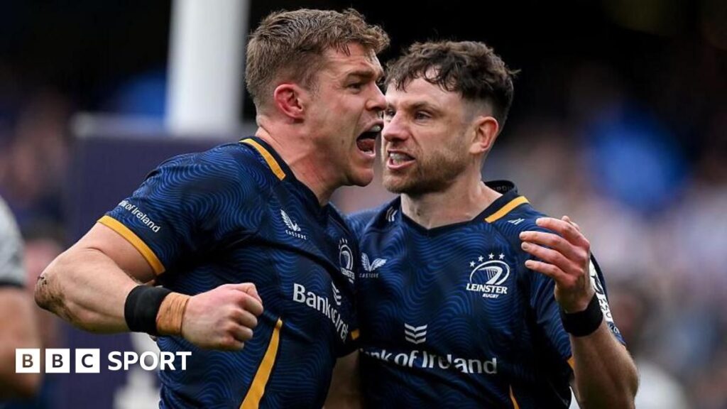 Leinster rugby players celebrating their Champions Cup semi-final victory over Toulon in Dublin