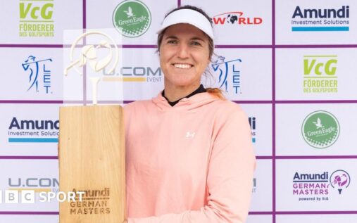 Leonie Harm holding the German Masters trophy after winning her maiden Ladies European Tour title.
