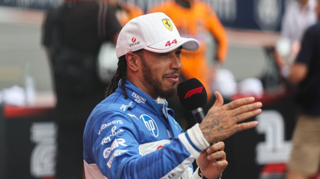 Lewis Hamilton driving his Ferrari car during a Formula 1 Grand Prix