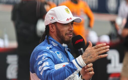 Lewis Hamilton driving his Ferrari car during a Formula 1 Grand Prix