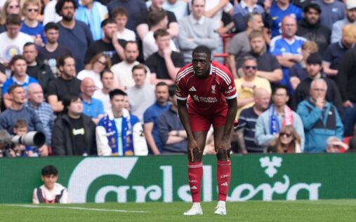Ibrahima Konate walking off the pitch injured during Liverpool's match against Chelsea