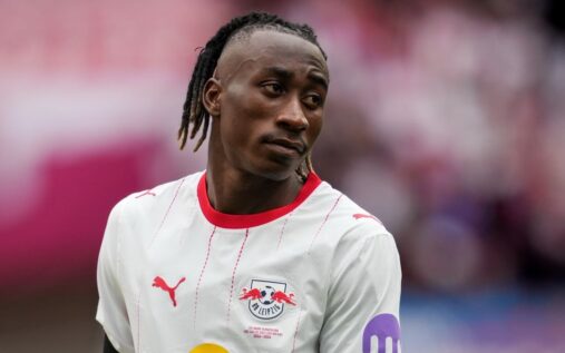 RB Leipzig winger Yan Diomande running with the football during a match
