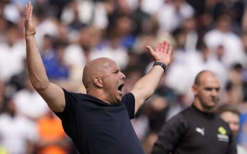 Liverpool manager Arne Slot looking serious on the touchline during the match against Chelsea at Anfield
