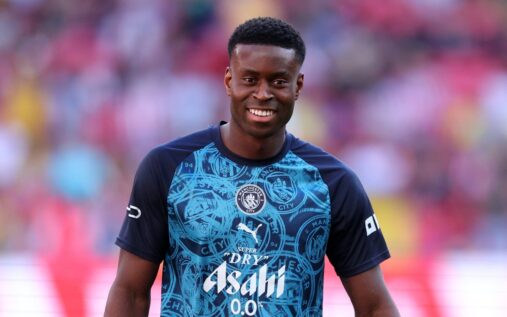 Manchester City defender Marc Guehi playing in a football match