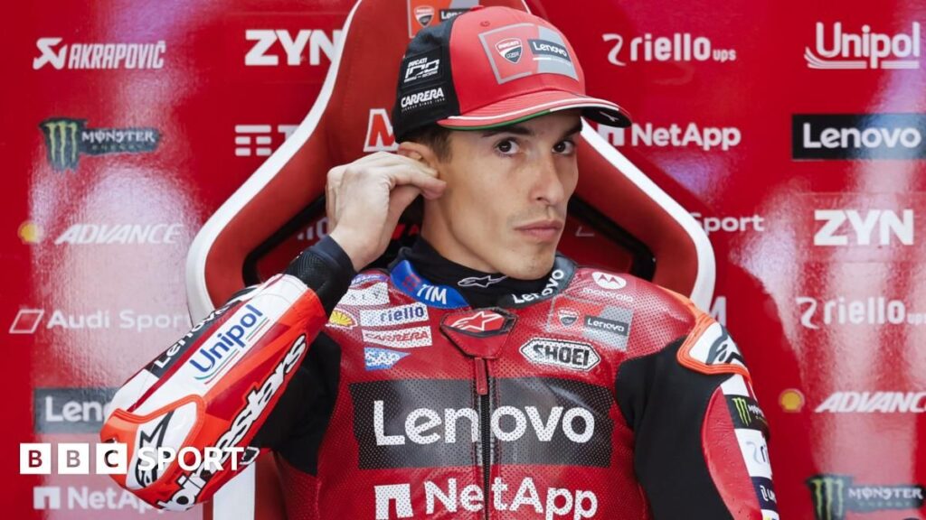Marc Marquez riding his Ducati motorcycle during the MotoGP French Grand Prix at Le Mans