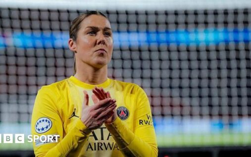 Mary Earps playing in goal during a competitive football match