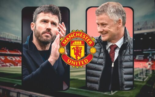 Michael Carrick standing on the touchline managing Manchester United during a Premier League match