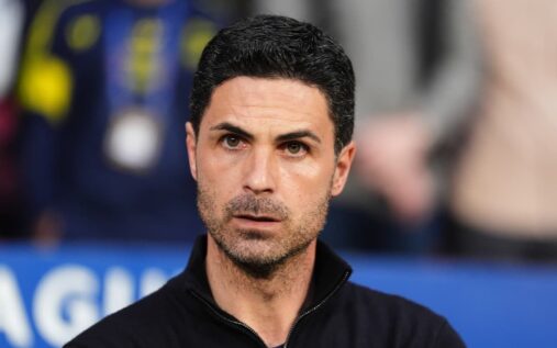 Mikel Arteta looking focused on the touchline during an Arsenal match