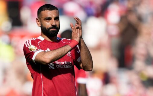 Mohamed Salah looking frustrated on the pitch during a Liverpool match