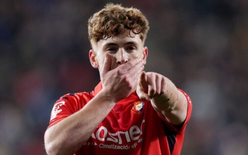 Osasuna winger Victor Munoz playing in a Spanish La Liga football match