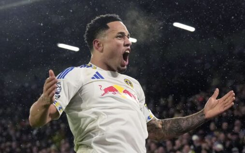 Noah Okafor playing for Leeds United in the Premier League