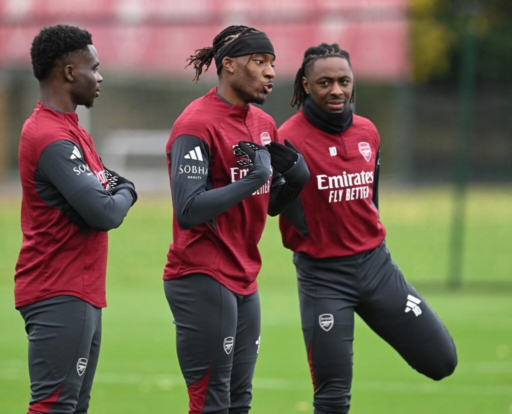 Noni Madueke playing for Arsenal during a Premier League match