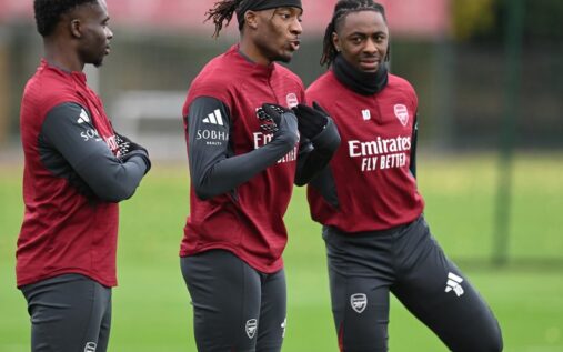 Noni Madueke playing for Arsenal during a Premier League match