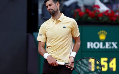 Novak Djokovic looking dejected on court during his shock Italian Open defeat to Dino Prizmic