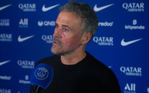PSG manager Luis Enrique directing his players during a training session