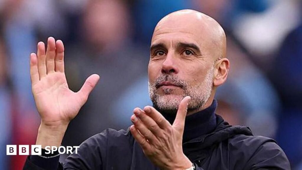 Pep Guardiola directing his Manchester City players from the touchline