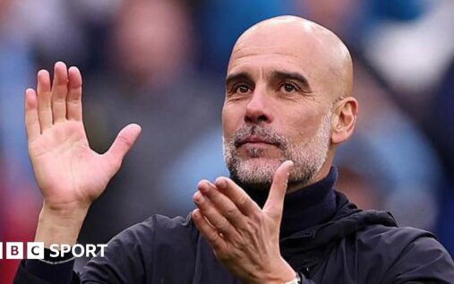 Pep Guardiola directing his Manchester City players from the touchline