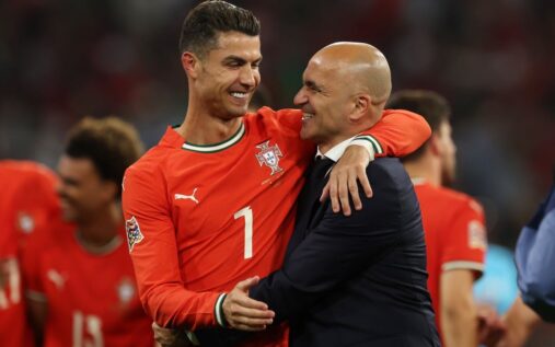Portugal manager Roberto Martinez and forward Cristiano Ronaldo in conversation on the pitch
