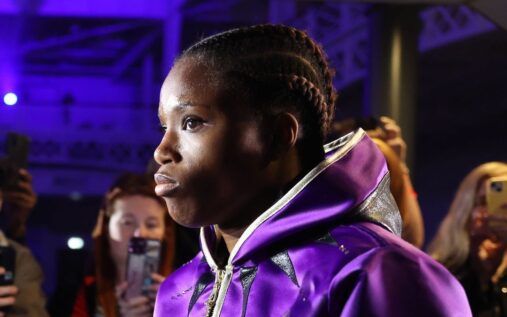 Caroline Dubois celebrating a victory in the boxing ring