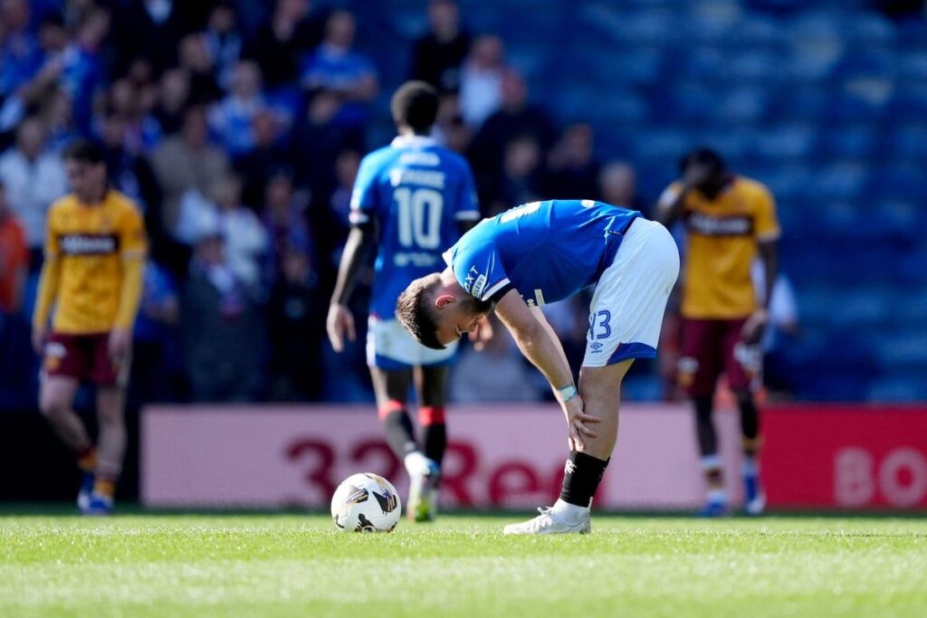 Rangers manager Danny Rohl looking concerned on the touchline during a Scottish Premiership match