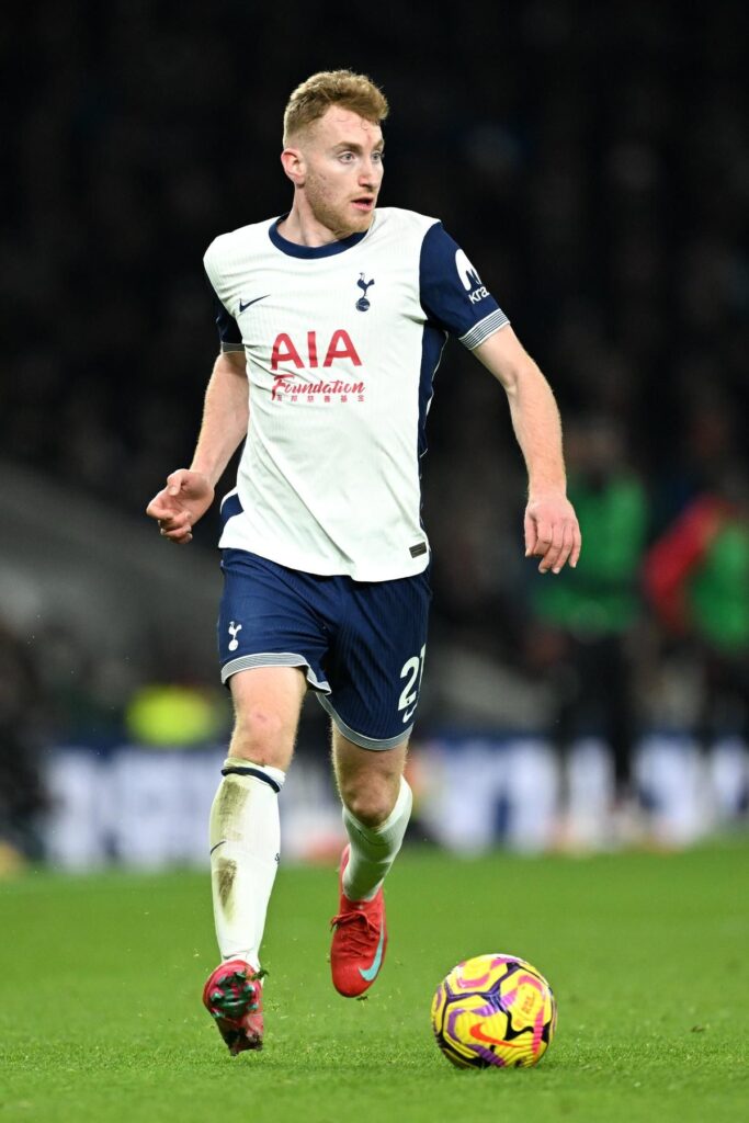 Dejan Kulusevski of Tottenham Hotspur looking dejected on the football pitch