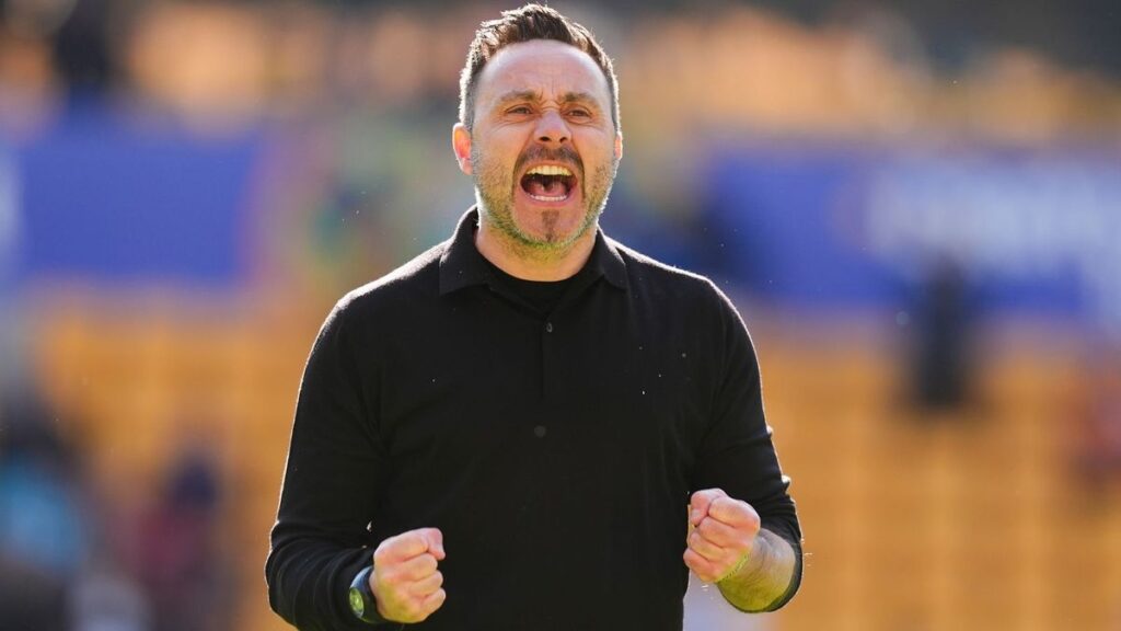 Tottenham Hotspur manager Roberto De Zerbi speaking passionately during a press conference