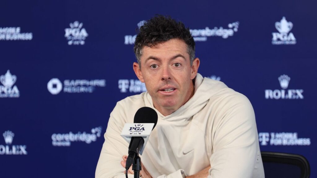 Rory McIlroy looking frustrated on the golf course