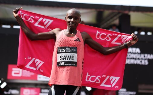 Kenyan runner Sabastian Sawe competing in a marathon race
