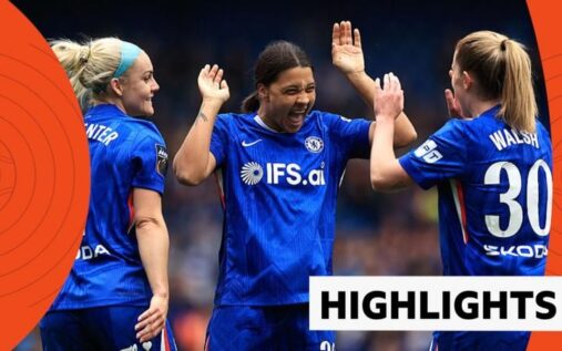 Sam Kerr celebrating her record-equalling goal for Chelsea during her final appearance against Manchester United