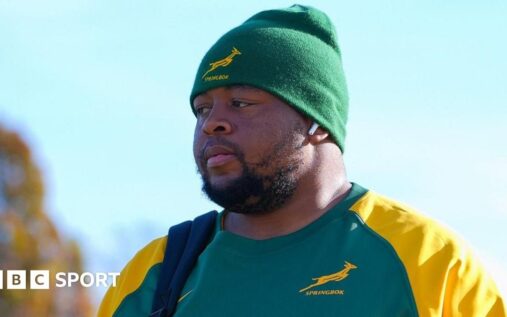 South Africa rugby prop Asenathi Ntlabakanye looking focused during a match
